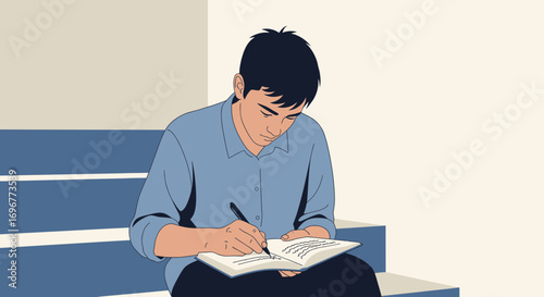 Individual Absorbed In Writing: A Person Focused On Journaling In A Meditative State