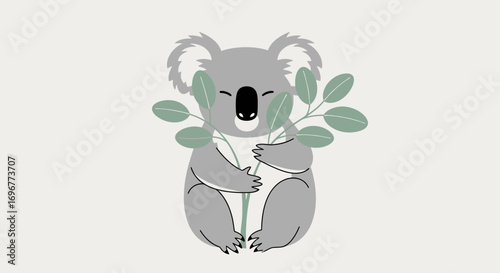 Friendly Koala With Eucalyptus, Simple Illustration, Perfect For Various Designs Projects