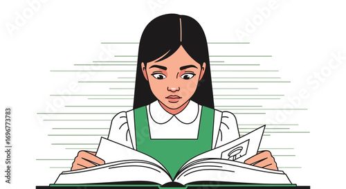 Intense Focus: A Young Woman Fully Engaged While Reading a Book
