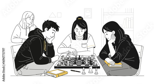 Friends Engaging In A Cerebral Game Of Strategy And Concentration Around A Chess Set