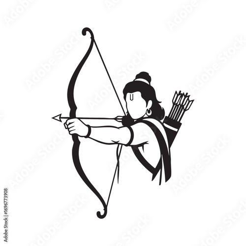 Minimalist Vector Illustration of Archer Character with Bow and Quiver in Traditional Style