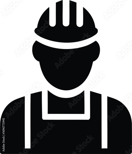 Professional construction worker icon in a hard hat, symbolizing safety, labor, and building expertise on a job site with a minimal design