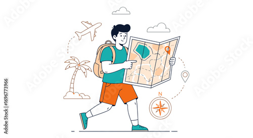 Journey Seeker Navigating With Map, Embarking On Vacation Adventure Exploration