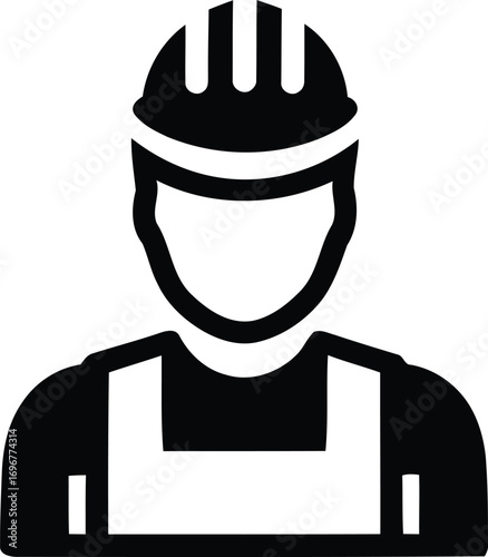 Vector glyph icon of a professional construction worker wearing a safety hard hat, representing a builder or industrial engineer