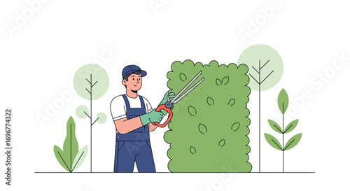 Gardener Pruning Greenery With Large Shears For Perfect Shaping And Landscaping