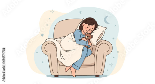 Gentle Slumber: Comforting Scene of a Child Embracing a Toy During Peaceful Sleep