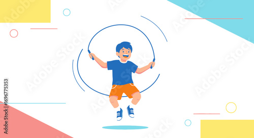 Joyful Child Jumping Rope Against Playful Backdrop Demonstrating Active Lifestyle