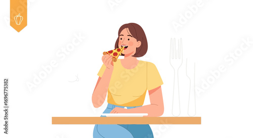 Enthusiastic Woman savors a Pizza Slice Enjoying the Perfect Bite And Happy Feeling