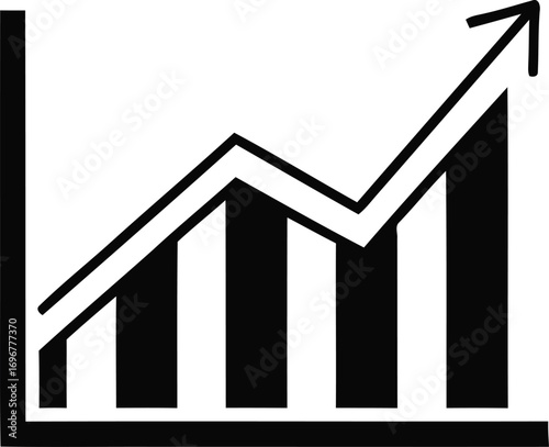 Financial growth chart icon with an upward trending arrow. Vector illustration of a business success graph for data analysis and investment