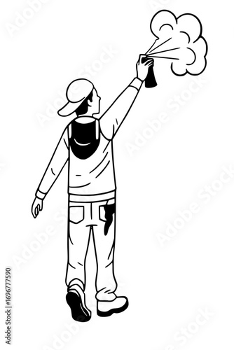 Artist spraying graffiti art with spray can, creative expression and street style concept