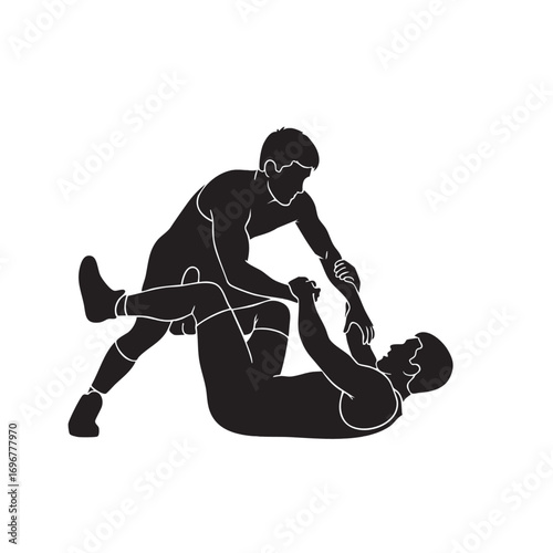 Vector Illustration of Mixed Martial Arts Fight Scene in Minimalist Style Featuring Two Fighters in Dynamic Poses