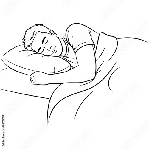 Man sleeping peacefully on pillow under blanket