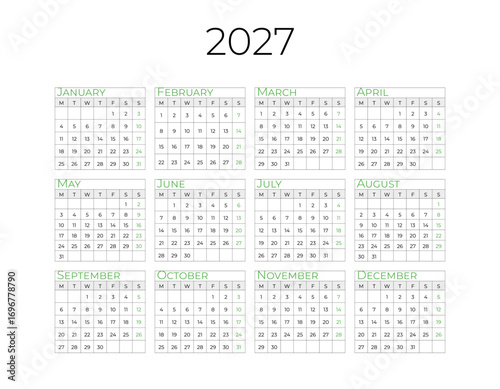 Calendar For 2027 Year Starts On Sunday