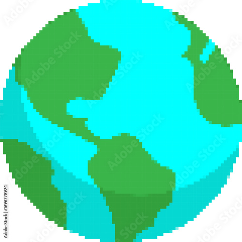 stylized pixel art globe element for projects related to space and science Earth Day