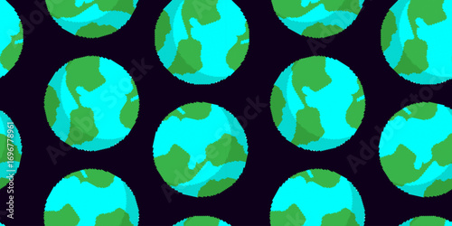 seamless pixel art pattern with earth planets on dark background for gaming and web projects