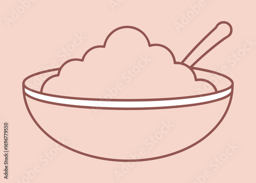 Simple minimalist line art bowl of mashed potatoes with spoon food icon for easy breakfast meals