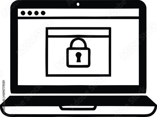 Secure Online Access with Laptop and Padlock Icon - Digital Security and Data Protection Concept