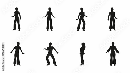 Diverse women in dynamic retro poses capture the essence of vintage style and celebration.