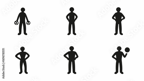 Diverse figures with sporting elements showcase athletic action and active lifestyle concepts powerfully