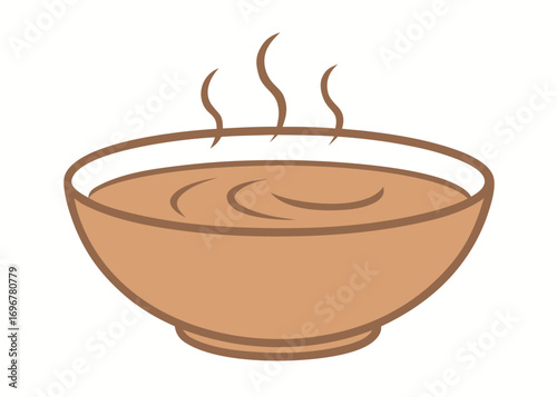 Warm and inviting bowl of hearty brown soup steaming gently with delicate wisps of heat rising upwards