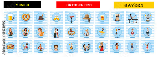 Oktoberfest beer festival, flat icons colored set 