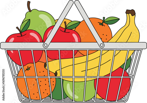 Grocery Shopping Cart Filled With Fresh Food and Drinks