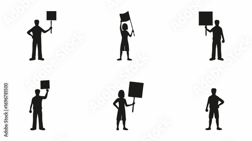 Diverse group protesting for change holding signs and flags expressing solidarity and activism
