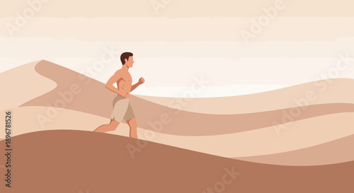 Man Running Across Desert Sand Dunes Under a Clear Sky Conceptually Showcasing Perseverance