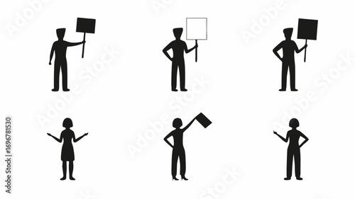 Diverse silhouettes holding signs and flags embody protest and unity for impactful campaigns