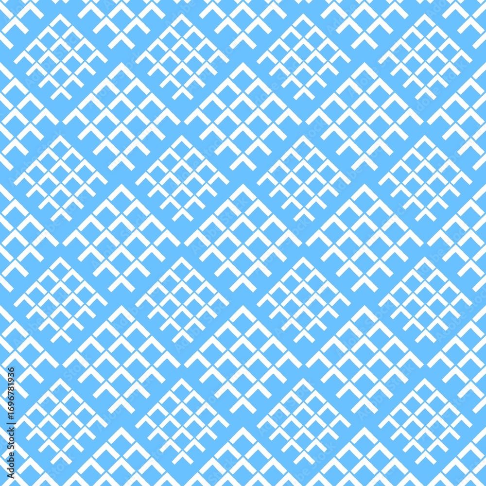 Fototapeta premium Freehand seamless pattern, grid, blue and white, illustration.