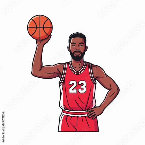 Vector Illustration of Basketball Player in Modern Style with Red Jersey Number 23 and Dynamic Pose