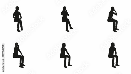 Diverse silhouettes of women sitting thoughtfully, ideal for design projects needing versatile human elements