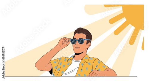 Man With Sunglasses Enjoying Sunlight on a Sunny Day Beautifully Illustrated