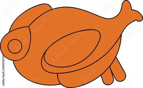 Simple flat design whole roasted chicken icon isolated on white for food graphics and culinary concepts