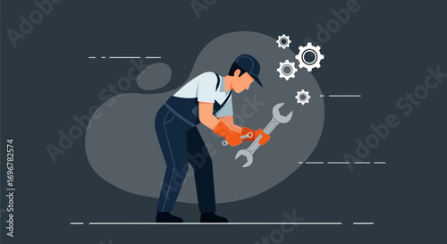 Mechanic Working With Wrench Symbolizing Repair, Maintenance, And Engineering Services