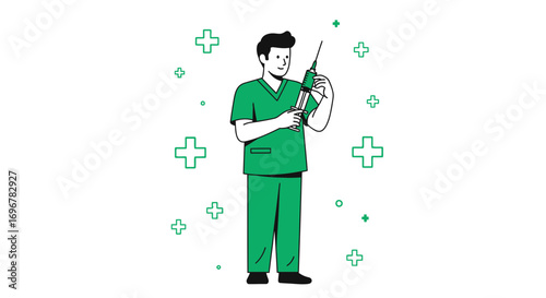 Medical Professional Preparing Injection In Uniform For Modern Healthcare Illustrations