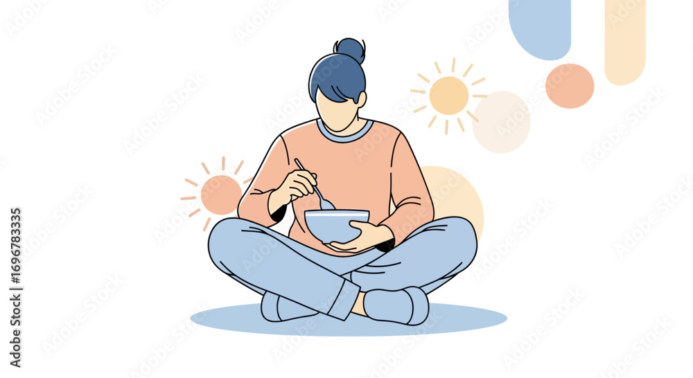 Obraz premium Meditation And Mindfulness During The Mealtime: Calmness And Focused Eating