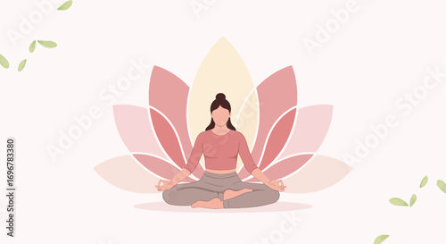 Meditation Illustratrion Of Lotus Flower And Woman Achieving Inner Peace And Calm