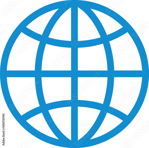A simple, clean, blue line icon representing a globe or the internet.