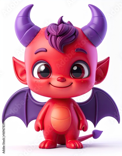 Cute 3D Kawaii Devil Mascot with Round Body and Happy Expression