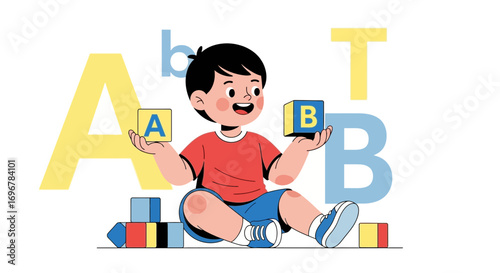 Joyful Youngster Learning Alphabet With Colorful Blocks And Playful Energy