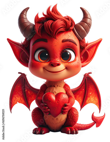 Adorable 3D Devil Character with Heart-Shaped Tail and Oversized Eyes