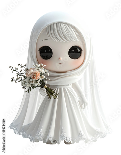 Adorable Tiny Floating Ghost Bride Toy in Whimsical Art Style