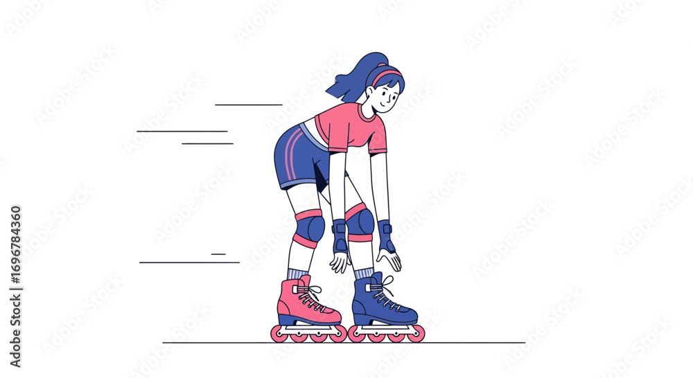 Fototapeta premium Joyous Rollerblading Woman, Energetic Outdoor Activity and Recreation in Vibrant Style