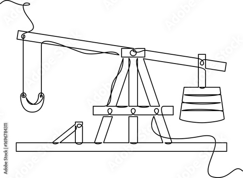 one line art Trebuchet vector illustration. line art, one continuous line, simple, hand drawn and sketch style. for icons, symbols, signs or logos. PNG