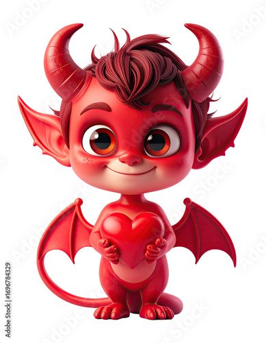 Adorable 3D Devil Character with Heart Tail and Oversized Eyes