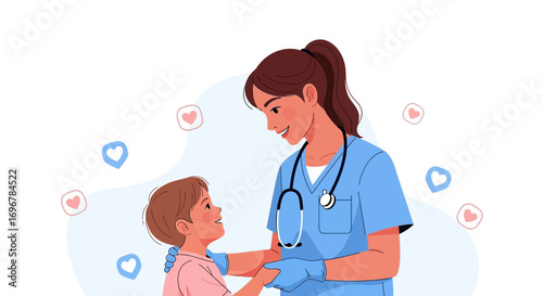 Kind Caring Nurse Helping A Child, Encouraging Compassionate Support And Wellbeing