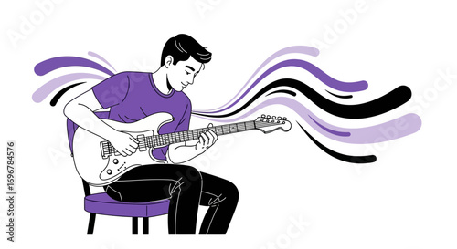 Musical Performance: A Young Musician Plays An Electric Guitar With Passion And Finesse