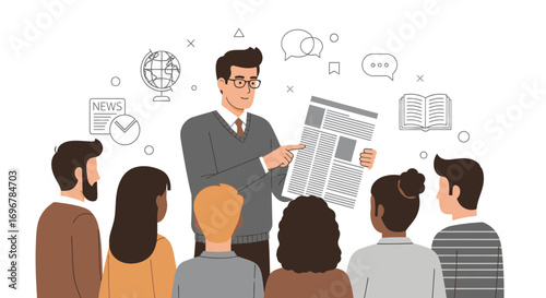 News Presentation Concept Illustrating Journalism Guidance, Storytelling, And Information Sharing