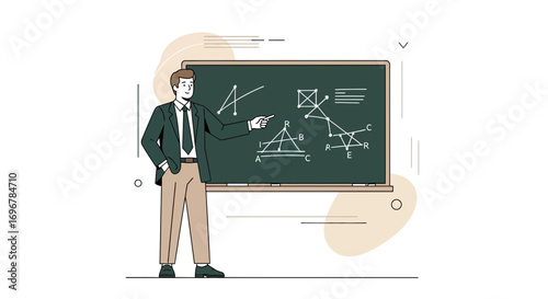 Knowledgeable Educator Explaining Geometry Concepts On a Blackboard in an Illustrated Setting